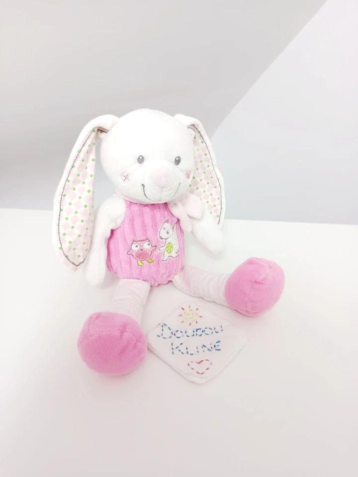 Peluche/Doudou Lapin Blanc Rose Chouette Écureuil 29cm - Mots D'enfants Leclerc - Photo 1/4