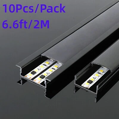10pcs 6.6ft/2m Aluminum Channel Holder for LED Light Strip Black with Cover - Image 1 of 4