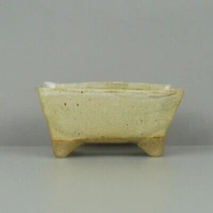 Japanese bonsai pot YUKI-SYOSEKI Rectangle shape  W8.1cm H3.6cm White Glazed - Picture 1 of 24