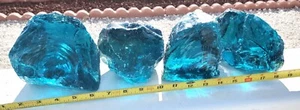 Glass Rock Slag, OCEAN BLUE, 4 pieces, 12 lb 8 oz, for Home, Garden, Tumbling - Photo 1 sur 2