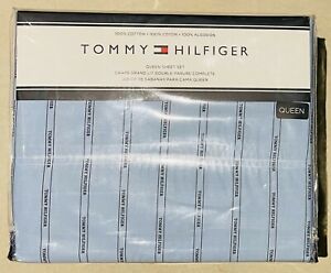 Tommy Hilfiger Queen Sheet Set Light Blue Cotton BRAND NEW 