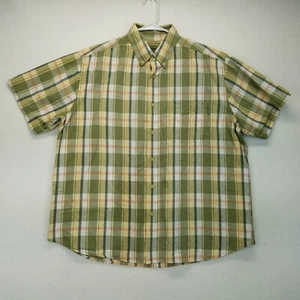 Woolrich Shirt Mens XL Green Yellow Plaid Short Sleeve Button Down Pocket Logo - Picture 1 of 12