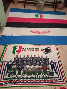 SUPER LOTTO DI 2 DUE  FLAG BANDIERA  SAMPDORIA  220 CM X 190 CM - 94 CM X 125 CM - Foto 1 di 9