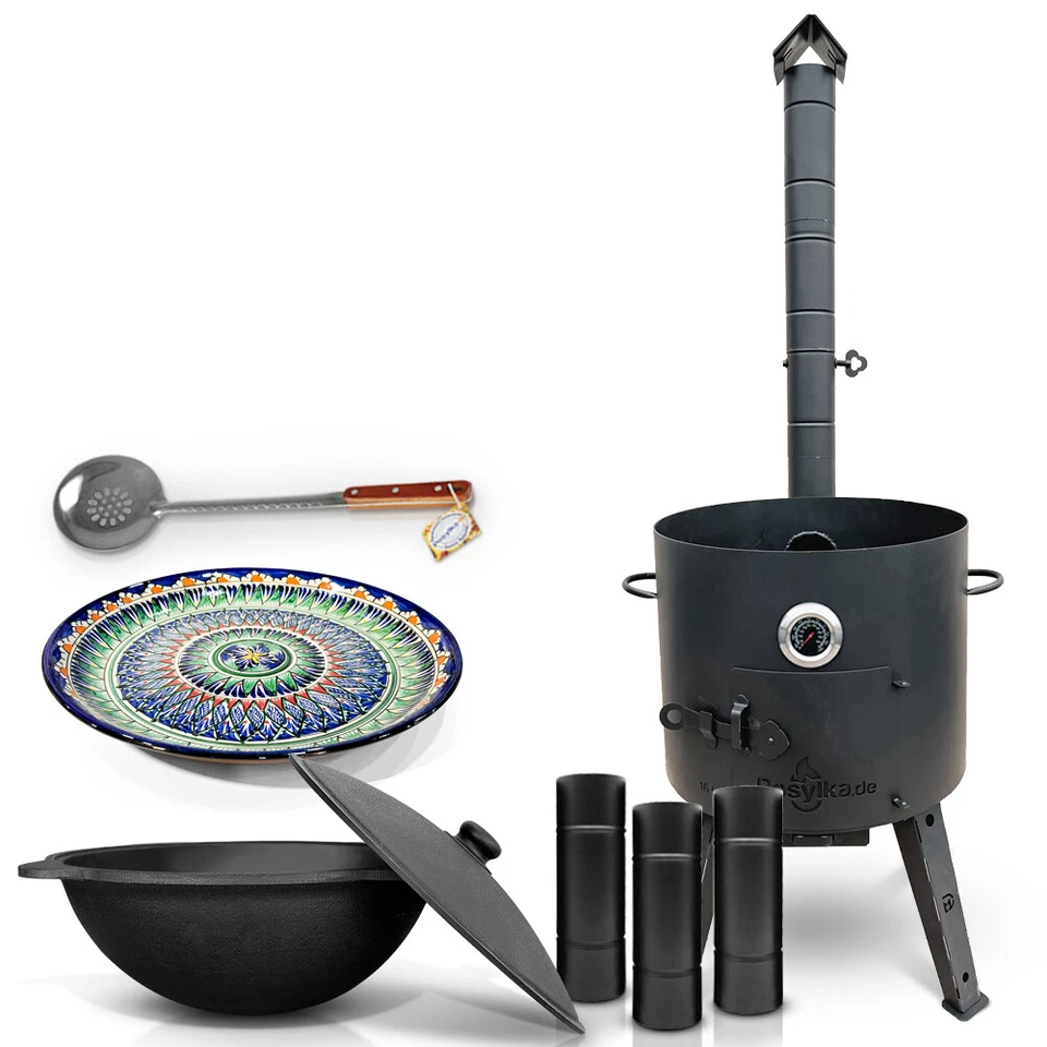 Gusseisen Kazan 16 L Deckel Utschak Feuerofen 44cm Schaumlöffel казан Lagan учак - Bild 1 von 1