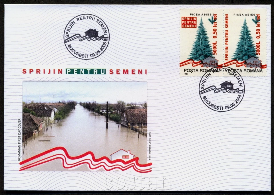 2005 Pine Tree,Flood,House in water,Hochwasser,Forest,surcharge,Romania,5937,FDC - Image 1 of 1