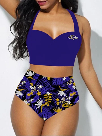Baltimore Ravens 2 Pieces Halter Swimsuit High Waist Bikini Set Bathing Wear Cover