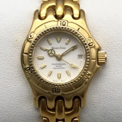 Roven Dino Talon Watch Women 26mm Gold Tone Date 200M New Battery 6.25" - Image 1 of 4