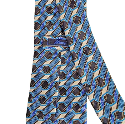 Corbata de seda de lujo BRIONI Roma 4" de ancho x 58" de largo - Hecha en Italia - Diseño geométrico Foto 1 de 4