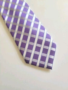 Geoffrey Beene Men's Silk Blend Purple Silver White Blue Zanzibar Grid Necktie - Picture 1 of 6