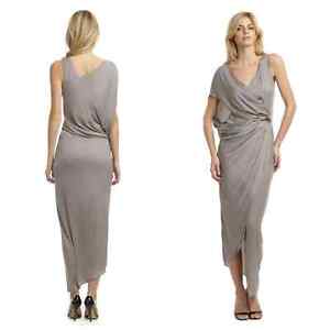 Helmut Lang Earth Goddess Draped Jersey Asymmetric Tulip Hem Maxi Gown Grey US 2