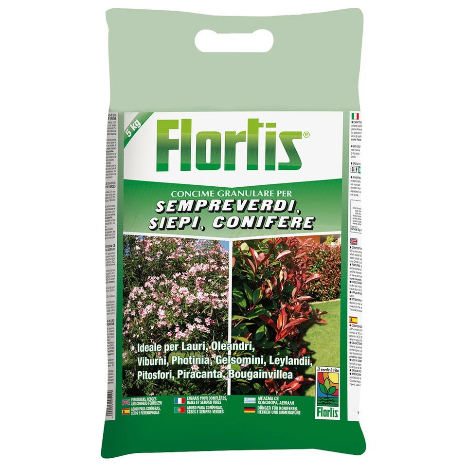 Concime granulare Flortis per Sempreverdi siepi e Conifere 5kg