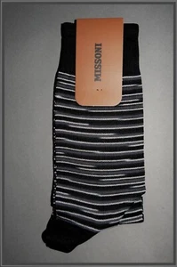 MISSONI Hombres Medianos (9-10) CARBÓN Rayas Calcetines Mezcla Algodón HECHOS EN ITALIA - Imagen 1 de 4