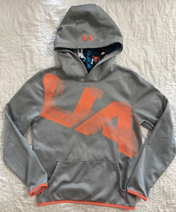 Youth UA Under Armour Big Logo ColdGear Hoodie, YXL, XL, Gray/Orange - Picture 1 of 3