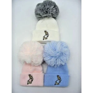 New Baby Knitted Peter Rabbit Pom Pom Bobble Hat Girls Boys NB 1-12 Months ~ abg - Picture 1 of 1