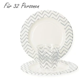 64-tlg. Set Einweggeschirr Zickzack-Motiv silber 32 Personen RESTPOSTEN A-608.1 - Bild 1 von 3