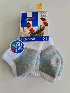 Holeproof 2 Pack Kids Cotton Blend Trainer Sock size 6 12 Colour White Grey - Picture 1 of 2