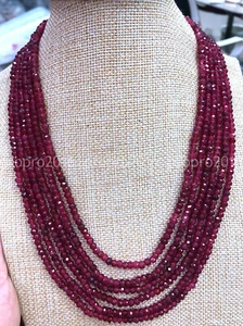 Red Garnet Necklace 2x4mm Faceted Rondelle Gemstone Beads 6 Layered 17-22'' - Picture 1 of 4