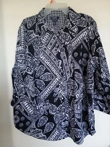 Chaps No Iron Womens Black Paisley Shirt Top Blouse Sz 2X - Picture 1 of 3
