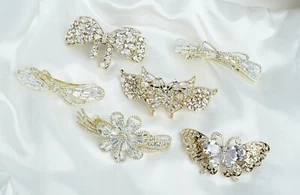 FCL Bow Shape Golden Diamond Hair clip Hair Accessories Wedding Hair Wear Women - Foto 1 di 48