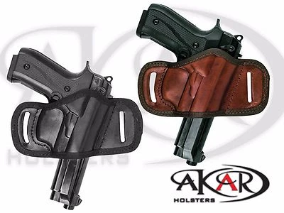 AKAR Colt M1911 BLACK OR BROWN LEATHER QUICK DRAW BELT SLIDE OWB HOLSTER