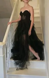 Faeriesty Black Tulle Tiers Maxi Dress Romantic Goth Fairy Prom Strapless Sz M - Picture 1 of 9