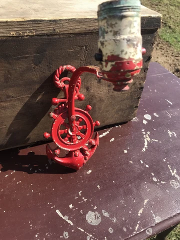 Antique Nautical Theme Light Bracket Wall Mount Single Bulb Metal  Red Chippy Cover
