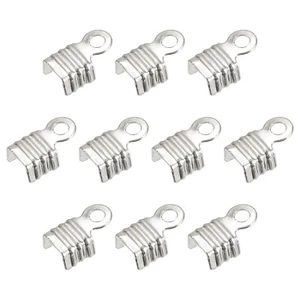 200Pcs Fold Over Cord Ends, 3x6mm Terminators Crimp End Tips Silver Tone - Picture 1 of 7