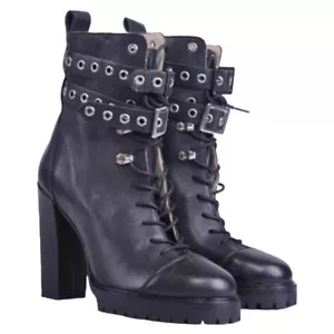 Botas de mujer DIESEL informales de cuero con cordones tacón alto negras zapatos de fiesta RP-£ 250 - Imagen 1 de 5