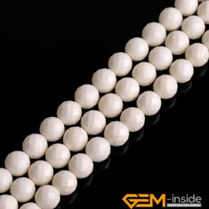 Natural White Coral Gemstones Faceted Round Loose Beads For Jewelry Making 15" - Picture 1 of 26