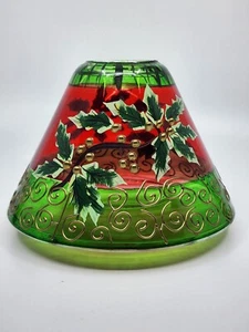 Yankee Candle Large  Glass Shade Jar Topper Red Green Raised Gold. Holly Berry  - Picture 1 of 12