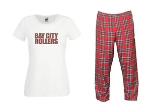 Damen 1970er Bay City Roller T-Shirt & Tartan Kostüm Rock Pop Hose - Bild 1 von 19