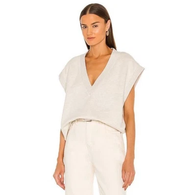 AGOLDE Shaw Oversized Relaxed Deep V Sweater Vest Cream Gray Size Medium - Image 1 of 4