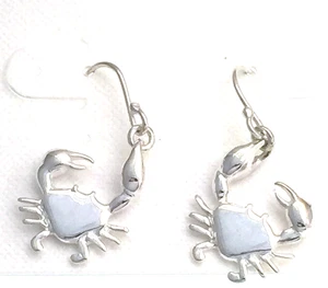 Crab Sterling Silver Dangle Earrings Nautical Beach Sealife - Picture 1 of 1