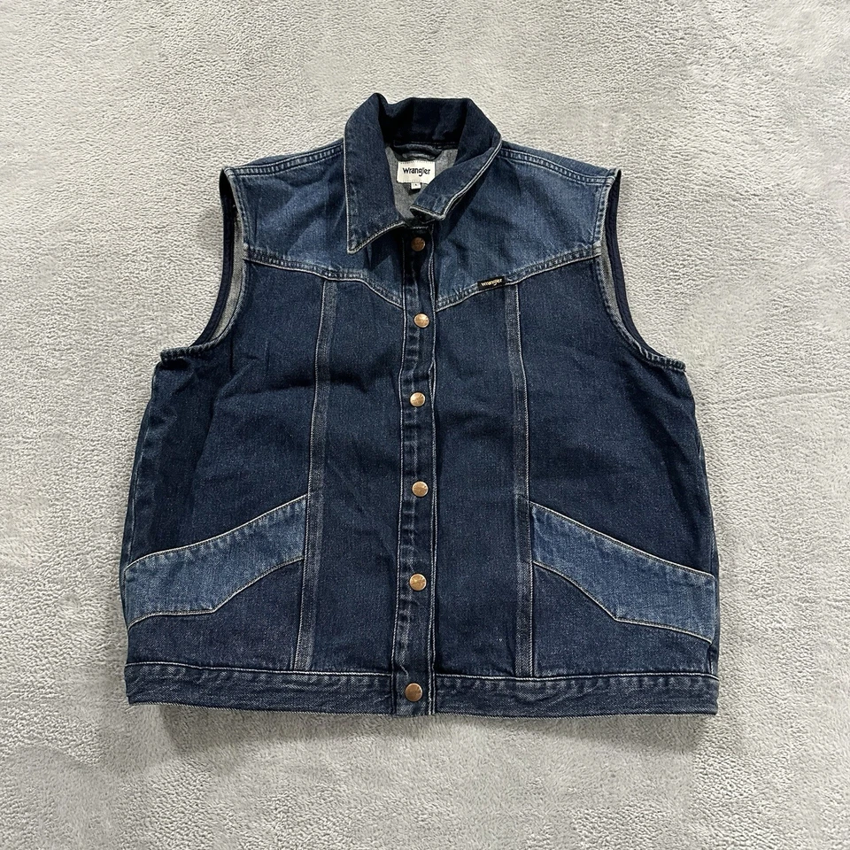 Jaqueta Wrangler Snap Button Colete Feminino Grande Azul Denim Antigo Y2K Western - Imagem 1 de 4