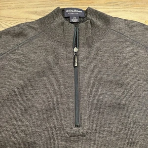 Tommy Bahama Reversible 1/4 Zip Knit Shirt Mens L Gray / Charcoal Gray Tencel - Picture 1 of 22