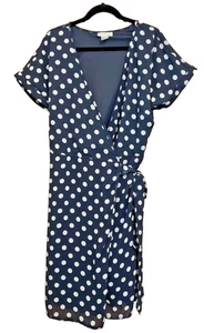 Creation L @ Kaleidoscope Size 12 Blue White Polka Spot Print Wrap DRESS Chic - Picture 1 of 2