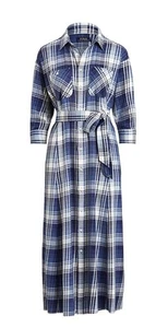 Ralph Lauren Cotton Fit And Flare Shirtdress, Blue White Checked Size 8-10 - Picture 1 of 7