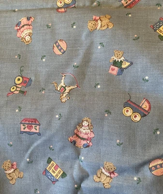 Baby Nursery Fabric Victorian Toys Sheep Blue Cotton BTHY W13 - Image 1 of 4
