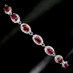 Black Friday Sterling Silver Bracelet Oval Ruby 5x3mm Natural Jewelry 8inches - Picture 1 of 13