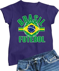 Go All Out Womens Brasil Futebol Brazil Soccer Futbol Purple T-Shirt Size Medium - Picture 1 of 5