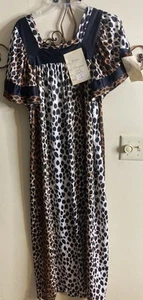 Vintage Velrose Leopard Nightgown Long Gown Sz S Nylon Short Sleeve - Picture 1 of 4