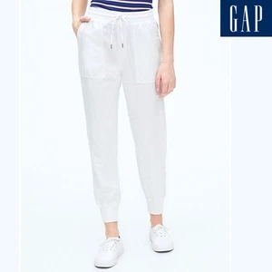 Neu mit Etikett GAP Utility Damen-Jogginghose Leinenmischung M weiß $ 60 Taschen Kordelzug - Bild 1 von 12
