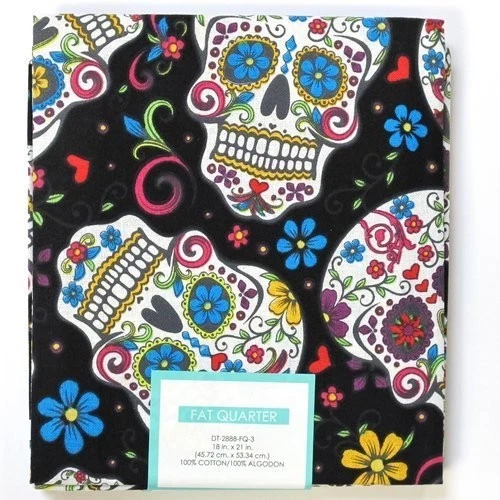 4  David Textiles Day of The Dead Fat Quarter Black Background 18  x 21 - Image 1 of 1