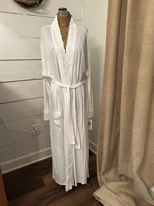 EILEEN WEST White Ruffled COTTON Lightweight LONG WOMENS Ballet ROBE - Picture 1 of 8