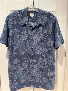 Jack O'Neill-Mens-Large Steel Blue Hawaiian Casual Button Down Party Shirt EUC - Picture 1 of 8