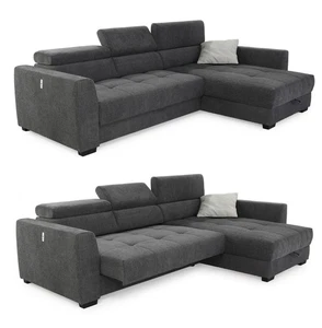 ECKSOFA elektrisch ausfahrbar verstellbar Couch Kopflehne Bettkasten Dunkelgrau - Bild 1 von 13