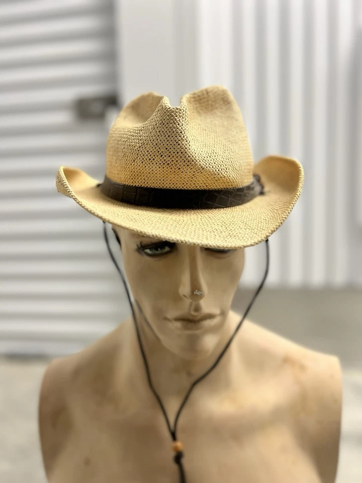 Sombrero de paja vaquero vintage Dobbs Fifth Avenue bronceado Foto 1 de 4