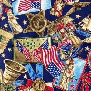 Nostalgic Patriotic Fabric Antique Etching on blue 1 yd 100% Cotton sew or quilt - Picture 1 of 5