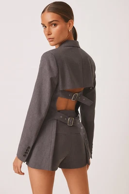 Helmut Lang Gray Wool Belted Blazer NWOT Women’s Cutout Back Structured Jacket - Image 1 of 4