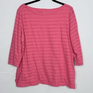 Talbots Eyelet 3/4 Sleeve Boat Neck Blouse Womens 1X Pink Cottagecore Casual - Picture 1 of 8